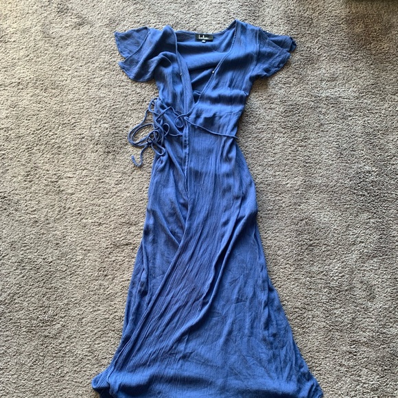 Lulu’s Denim Blue Wrap Maxi Dress - Picture 2 of 7